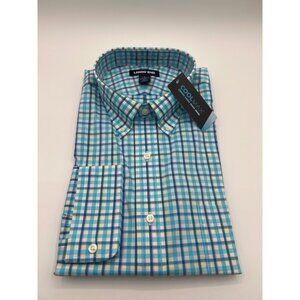 Lands End Button-Down Size Large 16-16 1/2 NWT Light Blue Checked Long Sleeve